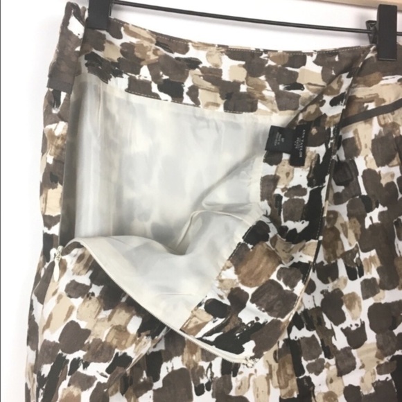 ANN TAYLOR Skirt A Line Flowy Brown Tan Paint Swipe Abstract Neutral Petite 8P - Picture 6 of 9